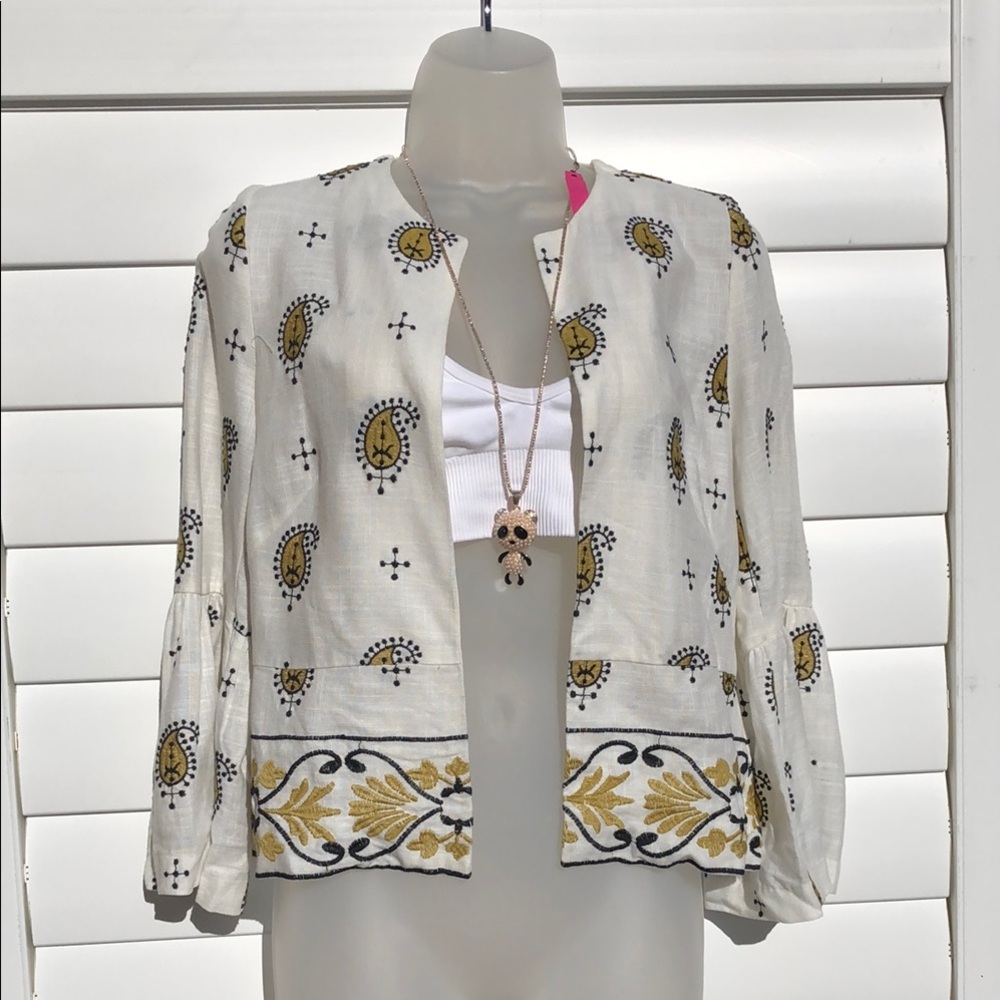 NWT Zara Linen blend paisley print open flyaway blazer